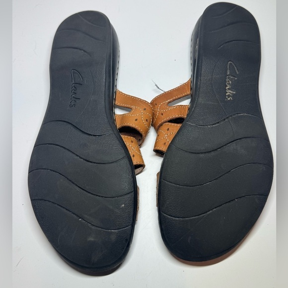 Clarks Womens 9.5 Cloudsteppers Leisa Cacti Q Brown Leather Strap Slide Sandals - Picture 4 of 5